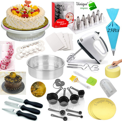 Unique Impex cake making materials combo set with blender - Kitchen Tool Set(Multicolor, Spatula, Whisk, Baking Tools, Brush)