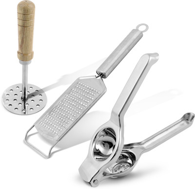 CHEFORRA SS Handle Grater, Premium Potato Masher & Lemon Squeezer Combo Kitchen Tool Set(Silver, Grater, Masher, Juicer)