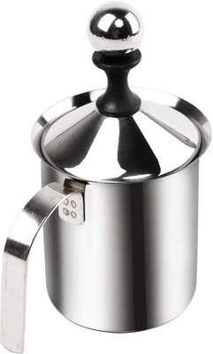 BEYKURY B- Stainless Steel Manual Milk Frother – Handheld 400ml Coffee Foam Maker Personal Coffee Maker(Silver)