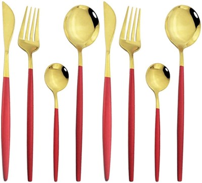 SNEHANSH SH-SPOON -F- SET OF-8-RED-GOLD Disposable Stainless Steel Table Spoon Set(Pack of 8)