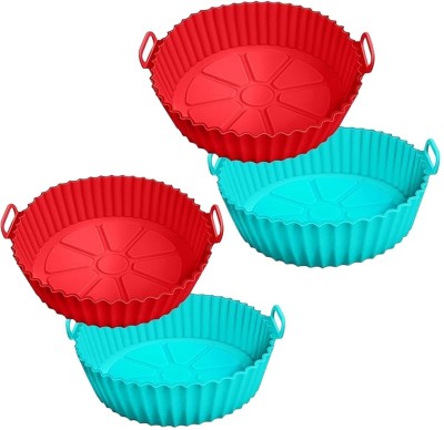 JIGSHTIAL 4 PCS Air Fryer Liner Round Silicone Basket Baking Tray Pot with Ear Handle Kitchen Tool Set(Multicolor, Baking Tools)