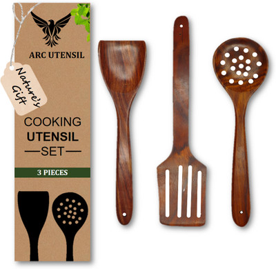Arc Utensil Arc Utensil Teak Wood Compact Flip/Spatula/Ladle for Cooking Dosa/Roti/Chapati Kitchen Tool Set(Brown, Cooking Spoon, Spatula, Ladle, Slicer)