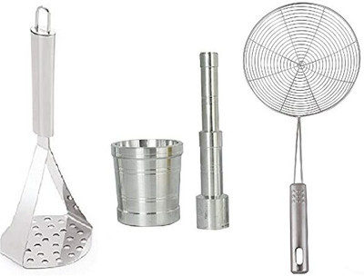 WokHouse heavy quality combo of khal batta / kharal with steel handle masher and strainer Kitchen Tool Set(Masher, Strainer, Crusher)