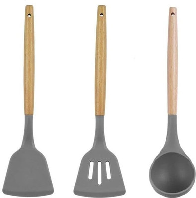 Maahixa Non Stick Silicone Spatula Spoon Laddle Utensil Set for Cookware Tool Set Kitchen Tool Set(Grey, Spatula)
