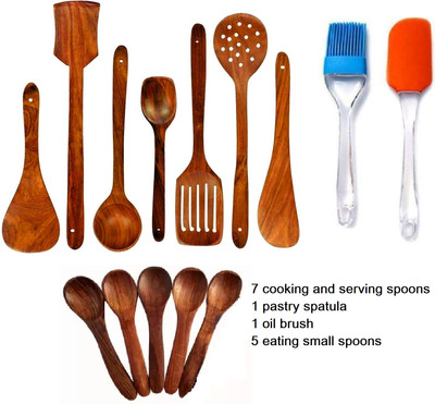 Ruby Perl Wooden and silicon spoons sets Kitchen Tool Set(Multicolor, Cooking Spoon, Spatula, Ladle, Baking Tools)