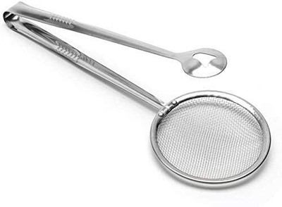 Atipriya Kitchen Tool Multi-Functional 2 in 1 Stainless Steel Fry Tool Collapsible Strainer(Silver Pack of 1)