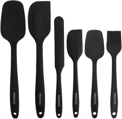 PREPSTO Black Spatula Set of 6 - (600°F) High Heat Resistant Kitchen Scraper Spatulas Kitchen Tool Set(Black, Spatula)