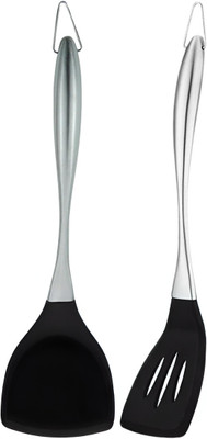 Baskety Kitchen Spatula Set Multipurpose Solid and Slotted Spatulas, Pack of 2 Black Kitchen Tool Set(Black, Spatula)