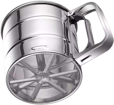 ShopVee Flour Sifter/Atta Chhani – Hand Press Design Stainless Steel Flour Sieve Cup Collapsible Strainer(Silver Pack of 1)