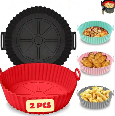 Viradiya's Nonstick Reuse Air Fryer Silicone Baking Tray with handle, Pack of 2, Kitchen Tool Set(Multicolor, Baking Tools)