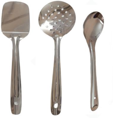 ESS KAY Set of 3 stainless steel serving spoons ,spatula Kitchen Tool Set(Silver, Spatula)