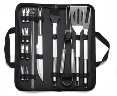 SKYBUCKET 18 Pcs BBQ Grill Tool Carry Bag Accessories Cooking Grilling Cooking Grilling Kitchen Tool Set(Multicolor, Knife, Brush, Spatula, Tong)