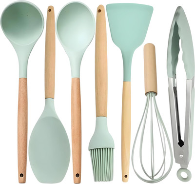 MONKHOOD Silicone Spatula Set for Non-Stick Cookware, Kitchen Tool Set(Light Green, Spatula, Masher)