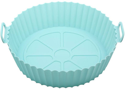 DwellDecor Air Fryer Liners I Round Silicone Basket Baking Tray I Pot with Ear Handles-1PCS Airfryer Tray