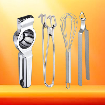 OC9 Lemon Squeezer & Utility Pakkad & Roti Chimta & Egg Whisk / Beater Kitchen Tool Set(Silver, Juicer, Tong, Whisk)