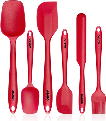 AGARO Delux Silicone Spatula Set of 6, Cooking and Mixing, for Non-Stick Cookware, Kitchen Tool Set(Red, Spatula)