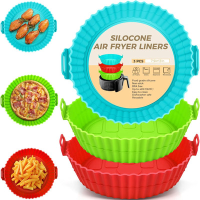 CUZWAVE Air Fryer Liner Nonstick Washable Reusable Silicone Air Fryer Basket Baking Tray Kitchen Tool Set(Baking Tools)