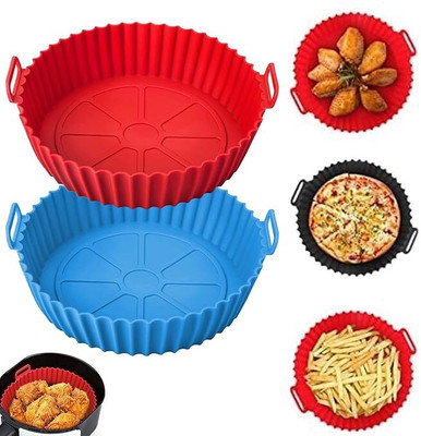 LIJIE 2 Pcs Blue and Red Low-Maintenance Silicone Tray for Air Fryers Airfryer Tray