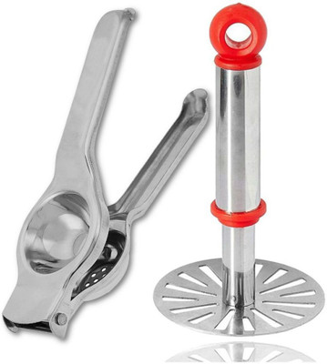 Analog Kitchenware Stainless Steel Lemon Squeezer And Potato Masher Set Of 2 Pic Kitchen Tool Set(Silver, Masher, Juicer)