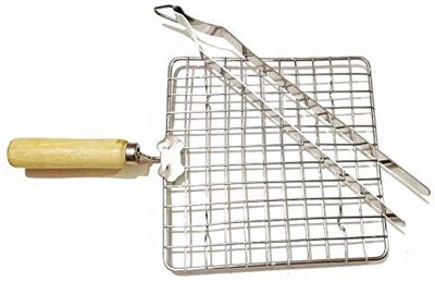 SOAINAM Papad Jali Combo with Steel Tong Stainless Steel Wire Roaster with Wooden Handle Kitchen Tool Set(Silver, Roaster, Tong)