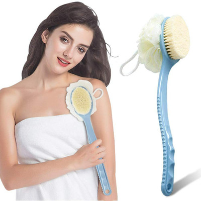 Gridlab 2 IN 1 Bath Body Brush with Soft Loofah and Bristles Long Handled Bath Brush