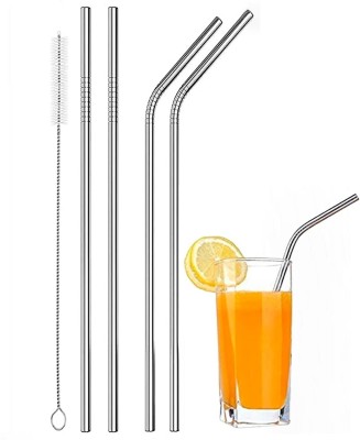 NURIOR Straw For Drink Juice, Cocktail and Hot Drinks (2 Straight 2 Bent 1 Brush) Kitchen Tool Set(Silver, Spatula)