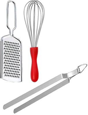 OC9 Cheese Grater & Roti Chimta & Egg Whisk / Egg Beater Kitchen Tool Set(Silver, Tong, Whisk, Grater)