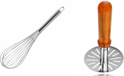 Analog Kitchenware Egg Beater + Potato Masher Wooden Handle Set Of 2 Pic Kitchen Tool Set(Silver, Masher, Whisk) Analog Kitchenware Egg Beater + Potato Masher Wooden Handle Set Of 2 Pic Kitchen Tool Set(Silver, Masher, Whisk)