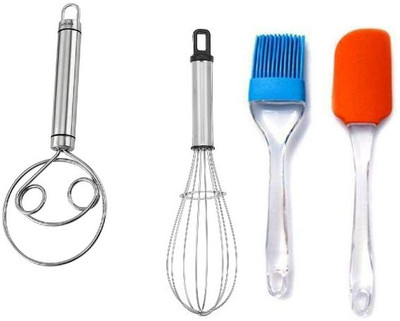 NSPARK Whisking Combo Of Stainless Steel Whisk-aata Maker & Spatula Brush (Pack Of 4) Kitchen Tool Set(Multicolor, Brush, Spatula, Whisk)