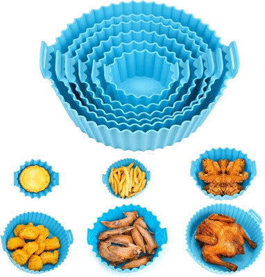 CUZWAVE Blue Reusable Non-Stick & Heat-Resistant Silicone Air Fryer Pot (Set of 6) Kitchen Tool Set(Blue, Baking Tools)