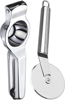 DreamBasket Stainless Steel Lemon Squeezer / Hand Juicer & Pizza Cutter Kitchen Tool Set(Silver, Cutter, Juicer)