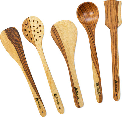 Rusabl Mixed Sheesham Wooden Spatulas (Pack of 5) Palta-Turner, Strainers, Dohi, Spoons Kitchen Tool Set(brown , beige, Spatula)