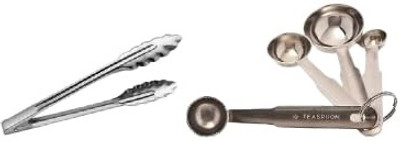 Dynore Stainless Steel Utility Tong with Round Shaped measuring spoons Kitchen Tool Set(Silver, Tong)