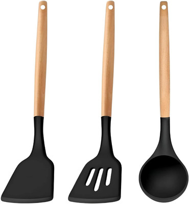 PERIZONE Silicone Spatula with Wooden Handle Turner Serving Cooking Spoon Spatula Combs Kitchen Tool Set(Multicolor, Spatula)