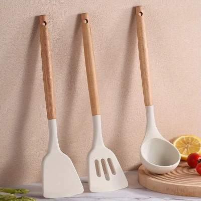 APEX Silicon Spatula for Kitchen | Non-Stick | Cooking Spatulas with Wooden Handle Kitchen Tool Set(Cream, Spatula)