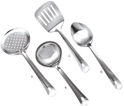 Fanqew Kitchen Tools Stainless Steel Heavy Gauge Non-Stick 4 Piece Kitchen Tool Set(Silver, Cooking Spoon, Ladle, Skimmer, Spatula)
