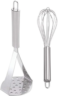 Jensons Combo Set of 2 Stainless Steel Egg Whisk & Potato Masher | Multi Use Kitchen Tool Set(Whisk, Masher)