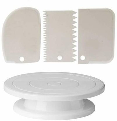 greenston Cake Making Revolving Turn Table, Plastic Dough Bench Scraper Cake Cutter Kitchen Tool Set(White, Baking Tools)