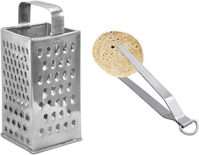 OC9 Stainless Steel 8 in 1 Grater / Slicer & Roti Chimta Kitchen Tool Set(Silver, Grater, Tong)