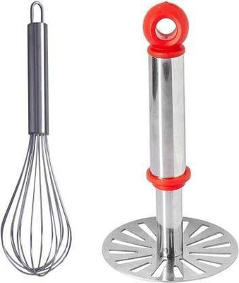 AN Sunshine kitchen tool set-00236 Combo of Stainless Steel Egg Whisk & Potato/Pav Bhaji/Vegetable Masher Kitchen Tool Set Kitchen Tool Set(Steel, Masher, Whisk)