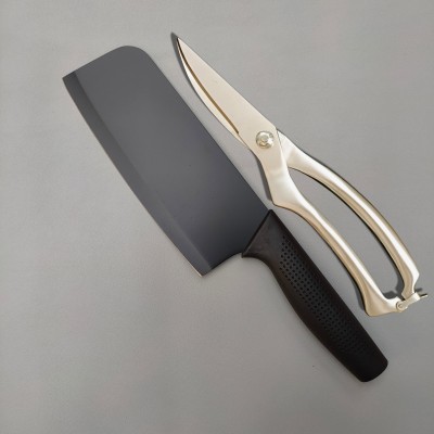 YELONA 2 Pc Stainless Steel Knife Set Set of Butcher Knife & Kitchen Shears, Vegetables,Chicken, Poultry Scissor