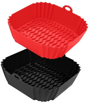 LIJIE Pack Of 2 Red And Black Air Fryer Liner for Tight or Spacious Baskets Airfryer Tray
