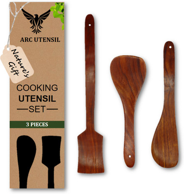 Arc Utensil Arc Utensil Teak Wood Compact Flip/Spatula/Ladle for Cooking Dosa/Roti/Chapati Kitchen Tool Set(Brown, Cooking Spoon, Spatula, Ladle, Slicer)