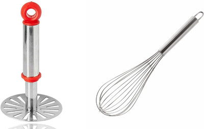 Analog Kitchenware / Potato Masher + Egg Beater Set Of 2 Pic Kitchen Tool Set(Silver, Masher, Whisk)