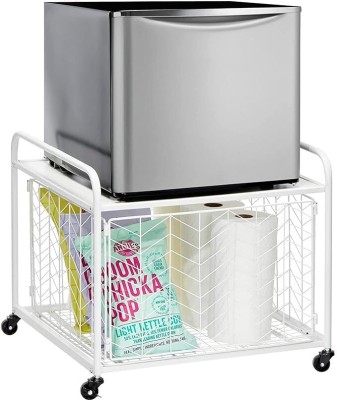 Indian Decor 36790 Steel 2-Tier Storage Stand for Mini Fridge, Rolling Cart with Easy Iron Kitchen Trolley(Pre-assembled)