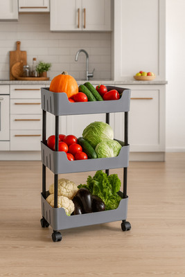 VM BOND Multi-Purpose Plastic Storage Organizer 3-Tier Rack with Wheel Bathroom & Office Plastic Kitchen Trolley(DIY(Do-It-Yourself))