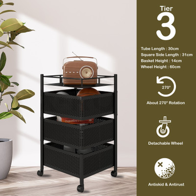ASHLAS 3 Layer Kitchen Trolley Storage Rack Square Design Fruits & Vegetable Basket Iron Kitchen Trolley(Pre-assembled)
