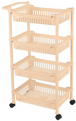 3D METRO SUPER STORE 4 Layer Plastic Rack With Wheel & Handel Multipurpose Kitchen Storage Organizer PP Collapsible Wardrobe(Finish Color - Cream, DIY(Do-It-Yourself))