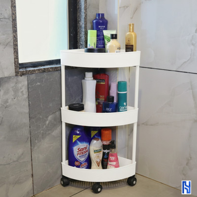 HemKej Supper White Corner Multipurpose Organizer Trolley with 360 rotating wheels Plastic Kitchen Trolley(DIY(Do-It-Yourself))