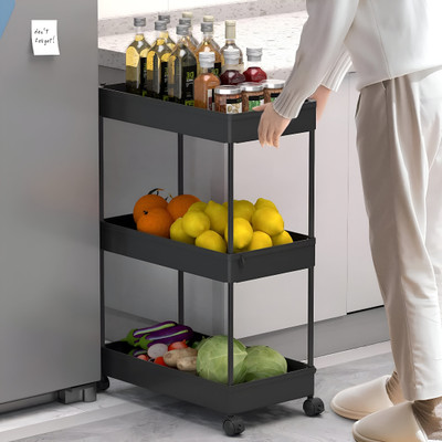 DM PLUS 3-Layer Kitchen Storage Rack with Wheels Plastic Kitchen Trolley(DIY(Do-It-Yourself))